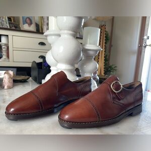 Lazzeri Calzoleria Single Monk Strap-Handmade Italy Cognac Brogue Cap Toe Size 9